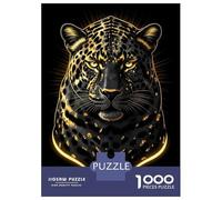 Rompecabezas De 1000 Piezas para Adolescentes Golden Leopard Portrait on Black Background Rompecabezas para Adultos Juguetes Antiestrés Difícil Difícil Cumpleaños Y Navidad 70x50cm