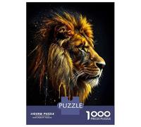 Rompecabezas De 1000 Piezas para Adolescentes Golden Lion Portrait on Black Background Rompecabezas para Adultos Juego Familiar Decoración del Hogar Cumpleaños Y Navidad 70x50cm/1000