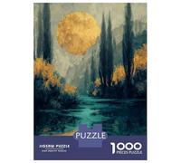 Rompecabezas De 1000 Piezas para Adolescentes Golden Moon Over Tranquil River Landscape Painting Rompecabezas para Adultos Juguete Decoración De Pared Decoración Cumpleaños, Navidad 70x5