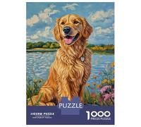 Rompecabezas De 1000 Piezas para Adolescentes Golden Retriever by The Lake Rompecabezas para Adultos Juegos Relajantes Ensamblaje De Patrones Regalos De Cumpleaños Y Únicos 70x50cm/1000pcs