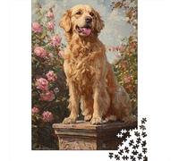 Rompecabezas De 1000 Piezas para Adolescentes Golden Retriever Garden Statue Rompecabezas para Adultos Juego De Ingenio Decoración Ayuda A Ejercitar El Cerebro 52x38cm/1000pcs