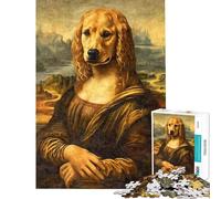 Rompecabezas de 1000 Piezas para Adolescentes Golden Retriever Mona Lisa Rompecabezas para Adultos Juegos relajantes Decoración (Tamaño 38x26cm)