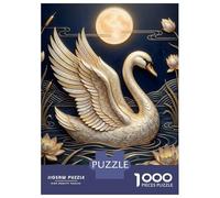 Rompecabezas De 1000 Piezas para Adolescentes Golden Swan with Moon and Lotuses Rompecabezas Juegos Relajantes Análisis Y Lógica Reducción del Estrés Regalos 52x38cm/1000pcs