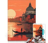 Rompecabezas de 1000 Piezas para Adolescentes Góndola al Atardecer en Venecia Juego Familiar decoración de Pared para Fortalecer el Amor Entre Parejas 38x26cm