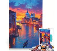 Rompecabezas de 1000 Piezas para Adolescentes Góndola al Atardecer en Venecia Juego Familiar Regalo de cumpleaños Regalos de Viaje 38x52cm