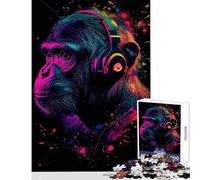 Rompecabezas de 1000 Piezas para Adolescentes Gorila con Auriculares Juguetes antiestrés Regalo de cumpleaños Juegos educativos Interesante reducción del estrés tamaño 38x26cm