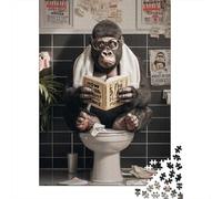 Rompecabezas De 1000 Piezas para Adolescentes Gorilla Reading Book in Bathroom Rompecabezas para Adultos Juguetes DIY Alivio del Estrés Oferta como Regalos para Toda La Familia 70x50cm/1000pcs