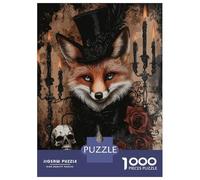 Rompecabezas De 1000 Piezas para Adolescentes Gothic Fox in Top Hat with Roses and Skulls Rompecabezas para Adultos Juegos Familiares Mejora La Memoria Cumpleaños Y Navidad 70x50cm/1