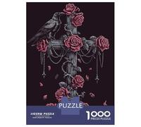 Rompecabezas De 1000 Piezas para Adolescentes Gothic Raven and Roses Cross Rompecabezas para Adultos Juego Práctico Pero Divertido Y Humorístico Regalos para Reducir El Estrés 38x26cm/1000pcs