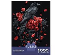 Rompecabezas De 1000 Piezas para Adolescentes Gothic Raven and Roses on Gothic Cross Rompecabezas para Adultos Juguetes Antiestrés Decoración del Hogar Gran Regalo para Jugar 70x50cm/1000pcs
