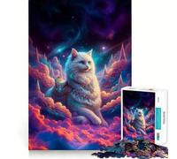 Rompecabezas de 1000 Piezas para Adolescentes Gran Gato Blanco en el Espacio Juego desarrollar la coordinación cognitiva Regalo Ideal para Relajarse y divertirse en cumpleaños (50x75cm)