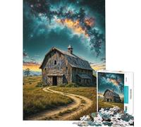 Rompecabezas de 1000 Piezas para Adolescentes Granero rústico bajo un Cielo Estrellado Rompecabezas para Adolescentes Juegos relajantes análisis y lógica Regalos de cumpleaños y únicos (38x52cm)