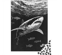 Rompecabezas De 1000 Piezas para Adolescentes Great White Shark Drawing-1 Rompecabezas para Adultos Juegos Relajantes Que Mejoran La Memoria Regalos para Reducir El Estrés 52x38cm/1000pcs