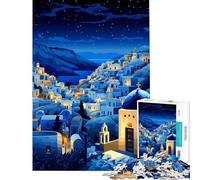 Rompecabezas de 1000 Piezas para Adolescentes Grecia Pueblo Nocturno Arte Juegos relajantes Juguetes adictivos para Cultivar la Paciencia Excelentes Regalos para Juegos Corte de precisión 75x50cm