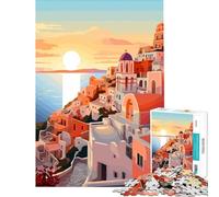 Rompecabezas de 1000 Piezas para Adolescentes Grecia Puesta de Sol Viaje Arte desafío para la Inteligencia Cerebral Juguetes adictivos Juegos Divertidos Mejora la Memoria Regalos artísticos 38x26cm