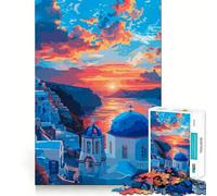 Rompecabezas de 1000 Piezas para Adolescentes,Grecia,Santorini,Pixel Art,Arte de Corte Fino,Lógica,Juguete Divertido,Tiempo Acogedor,Juego,Decoración navideña para Pared (50x75cm)