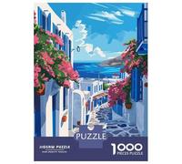 Rompecabezas De 1000 Piezas para Adolescentes Greek Island Illustration Rompecabezas para Adultos Juego De Ingenio Decoración Cumpleaños 70x50cm/1000pcs