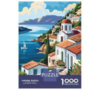 Rompecabezas De 1000 Piezas para Adolescentes Greek Island Landscape Rompecabezas para Adultos Juego Práctico Arte De Pared Oferta como Regalos para Toda La Familia 52x38cm/1000pcs