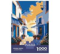 Rompecabezas De 1000 Piezas para Adolescentes Greek Island Street Scene Painting Rompecabezas para Adultos Juego De Ingenio Decoración 70x50cm/1000pcs