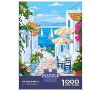 Rompecabezas De 1000 Piezas para Adolescentes Greek Island Street Scene Rompecabezas para Adultos Juego Práctico Arte De Pared Oferta como Regalos para Toda La Familia 38x26cm/1000pcs