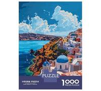 Rompecabezas De 1000 Piezas para Adolescentes Greek Santorini Art Retro Rompecabezas para Adultos Juego De Ingenio Decoración Cumpleaños 38x26cm/1000pcs