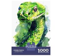 Rompecabezas De 1000 Piezas para Adolescentes Green Snake Watercolor Rompecabezas para Adultos Juegos Relajantes Mejora La Memoria Ayuda A Ejercitar El Cerebro 52x38cm/1000pcs
