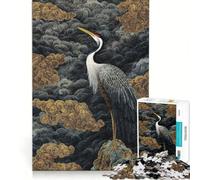 Rompecabezas de 1000 Piezas para Adolescentes: Grulla Elegante Entre Nubes Doradas, Juego práctico, desafío difícil, colección de Artistas, Bellas Artes 38x52cm