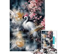 Rompecabezas de 1000 Piezas para Adolescentes Grulla y Flores de Cerezo Rompecabezas artístico para Adultos Juegos Divertidos Que mejoran la Memoria y ayudan a ejercitar el Cerebro (Tamaño 38x26cm)