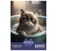 Rompecabezas De 1000 Piezas para Adolescentes Grumpy Cat Meme Bathtub Rompecabezas para Adultos Juegos De Relajación Desafío Difícil Desafío Educativo 52x38cm/1000pcs