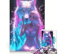 Rompecabezas de 1000 Piezas para Adolescentes Guardián con Lobo neón, decoración de Pared, Ideal para Pasar el Tiempo en casa Durante Las Vacaciones, para Fortalecer el Amor Entre Parejas 38x26cm