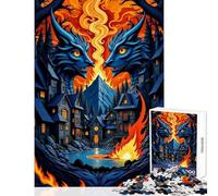 Rompecabezas de 1000 Piezas para Adolescentes Guardianes del Dragón de Piedra y Fuego en un Pueblo Juego Familiar Actividades Familiares Juguetes DIY cumpleaños y Navidad (38x26cm)