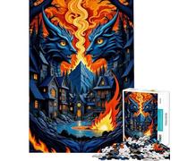 Rompecabezas de 1000 Piezas para Adolescentes Guardianes del Dragón de Piedra y Fuego en un Pueblo Rompecabezas para Adultos Juegos relajantes Decoración de Pared Desafío Educativo (Tamaño 38x26cm)
