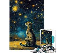 Rompecabezas de 1000 Piezas para Adolescentes Guepardo bajo Las Estrellas Rompecabezas de 1000 Piezas para Relajarse Excelentes Regalos para los Amantes de los Juegos desafiantes (Tamaño 38x52cm)