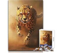 Rompecabezas de 1000 Piezas para Adolescentes: Guepardo Corriendo por el Polvo - Foto de Vida Silvestre Africana, Juegos Familiares, decoración del hogar, Juguetes antiestrés, tamaño 38x52cm