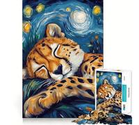 Rompecabezas de 1000 Piezas para Adolescentes Guepardo durmiendo bajo una Noche Estrellada Diseño nítido y artístico Rompecabezas de lógica Juego de Ocio Regalo de cumpleaños (38x52cm)