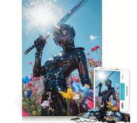 Rompecabezas de 1000 Piezas para Adolescentes Guerrero de látex Negro en un Campo de Flores Articulaciones Suaves Divertido Juego Mental Regalo Ideal para Relajarse Arte navideño para el Tiempo Libre