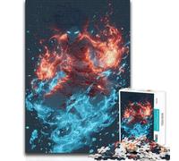 Rompecabezas de 1000 Piezas para Adolescentes,Guerrero Elemental controlando el Fuego y el Agua,diversión Familiar y Noche de Juegos,decoración del hogar,Regalo de cumpleaños,38x52cm (1000 Piezas)