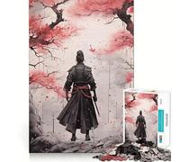 Rompecabezas de 1000 Piezas para Adolescentes Guerrero Samurai Cereza,Tinta,Encaja a la perfección,Arte,Juego de concentración Mental,Tiempo de Descanso,Entretenimiento, (38x26cm)