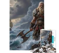 Rompecabezas de 1000 Piezas para Adolescentes Guerrero Vikingo con Hacha Junto al mar Rompecabezas de 1000 Piezas Juguete para decoración de Pared Decoración artística para el hogar para Reducir