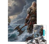 Rompecabezas de 1000 Piezas para Adolescentes Guerrero Vikingo con Hacha Junto al mar Rompecabezas de 1000 Piezas para decoración del hogar Juguetes de análisis y lógica únicos para cumpleaños