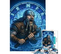 Rompecabezas de 1000 Piezas para Adolescentes Guerrero Vikingo con Hacha Rompecabezas de vidrieras para Adultos Juguetes de Bricolaje Carrera de Velocidad Manual Oferta como Regalo