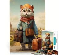 Rompecabezas de 1000 Piezas para Adolescentes guía de Viaje Gato decoración de articulaciones Juguete para ejercitar la Mente Juego para el Tiempo de Descanso Regalo Divertido de Navidad (38x26cm)