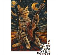 Rompecabezas De 1000 Piezas para Adolescentes Guitar Playing Cat Art Print-6 Rompecabezas para Adultos Juegos Relajantes Mejora La Memoria Ayuda A Ejercitar El Cerebro 38x26cm/1000pcs