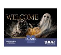 Rompecabezas De 1000 Piezas para Adolescentes Halloween Cat Ghost Pumpkin Rompecabezas para Adultos Juego Práctico Montaje De Patrones Diversión En Casa Actividades, 38x26cm/1000pcs