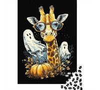 Rompecabezas De 1000 Piezas para Adolescentes Halloween Giraffe with Ghosts Rompecabezas para Adultos Juguetes Antiestrés Mejora La Memoria Gran Regalo para Jugar 70x50cm/1000pcs