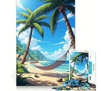 Rompecabezas de 1000 Piezas para Adolescentes Hamaca de Playa Tropical, paraíso, Ajuste ceñido, Juego, concentración, diversión, Ocio, Tiempo Libre, Arte de Pared navideño (38x52cm)