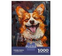 Rompecabezas De 1000 Piezas para Adolescentes Happy Corgi Red Wine Rompecabezas para Adultos Juegos Familiares Corte De Precisión Regalos Y Cumpleaños Únicos 38x26cm/1000pcs