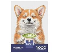 Rompecabezas De 1000 Piezas para Adolescentes Happy Corgi with Matcha Latte Rompecabezas para Adultos Juegos Relajantes Decoración del Hogar Actividades Divertidas En Casa 70x50cm/1000pcs