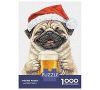 Rompecabezas De 1000 Piezas para Adolescentes Happy Pug in Santa Hat with Beer Rompecabezas para Adultos Juegos Familiares Decoración De Pared Regalos Y Cumpleaños Únicos 52x38cm/1000pcs