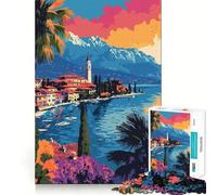 Rompecabezas de 1000 Piezas para Adolescentes Hermoso Atardecer en un Lago Italiano,Arte Minimalista,Juego Jugar en Conjunto,Juego cognitivo,Regalo,Juego Relajante,Actividad Divertida